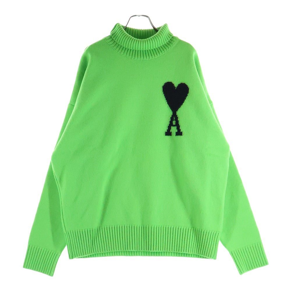 ami paris(アミパリス) Ami de Coeur ハートロゴ ウール タートルネックニットセーター グリーン UKS402.018