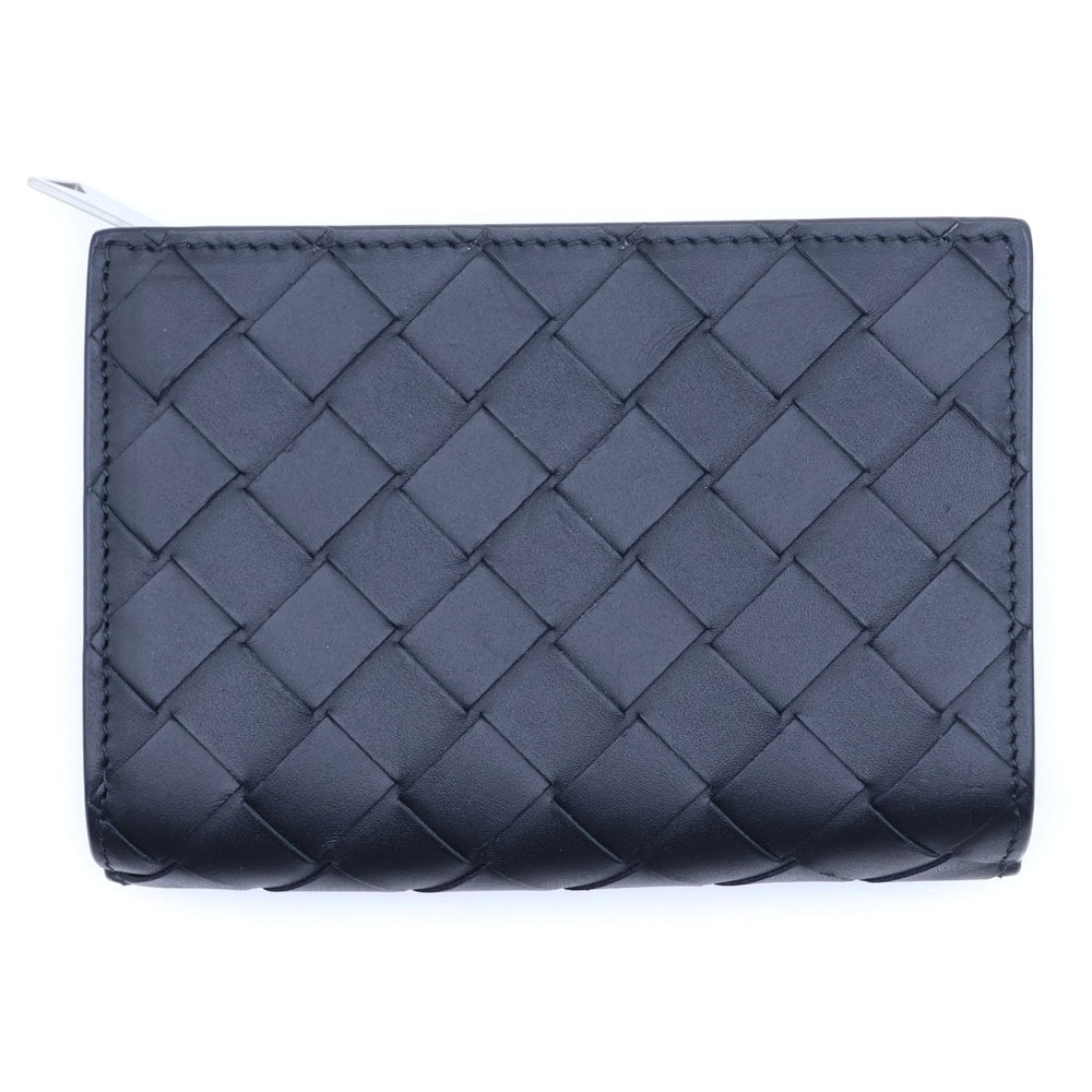 BOTTEGA VENETA(ボッテガヴェネタ) イントレチャート 二つ折り財布 コンパクトウォレット コインケース ブラックレザー シルバー金具