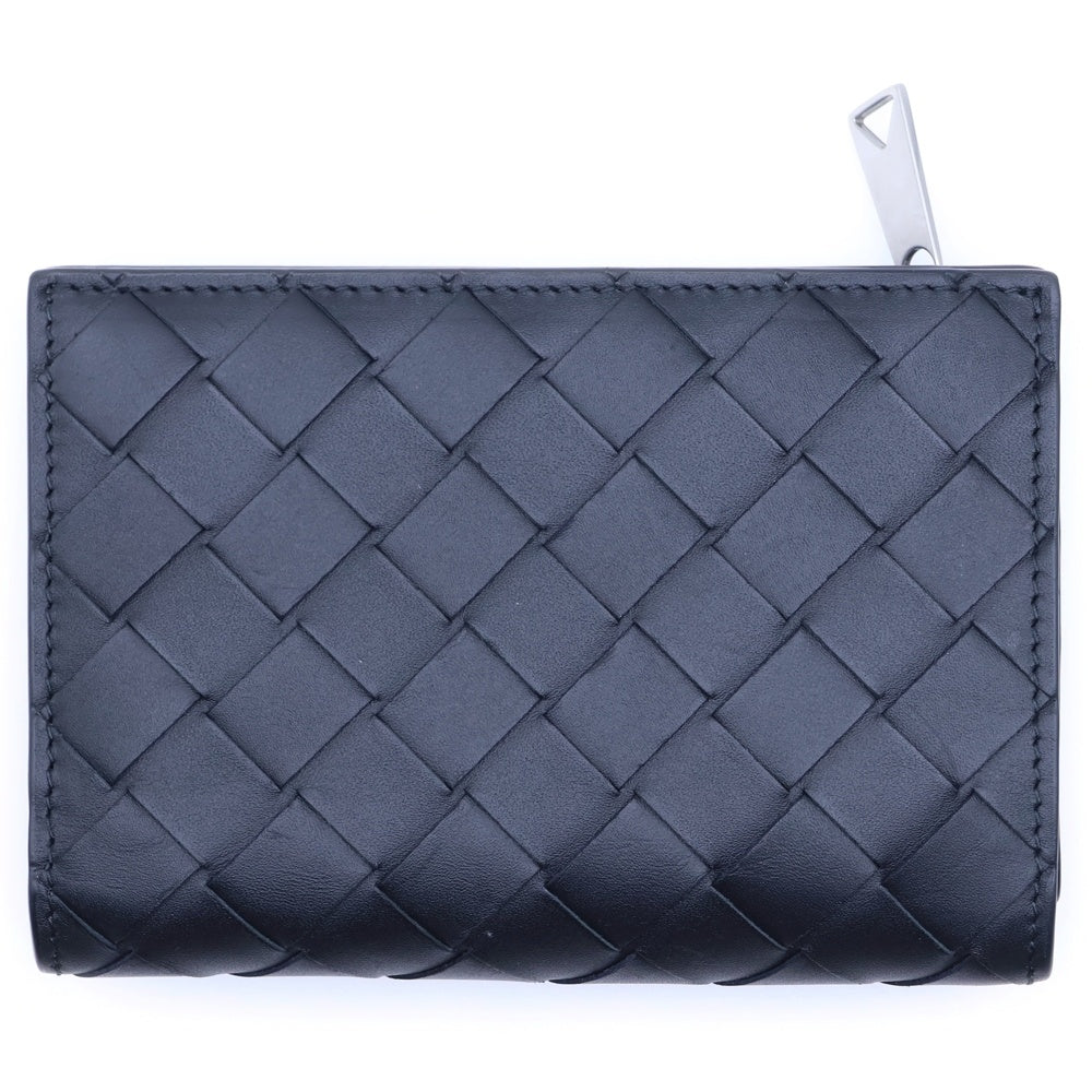BOTTEGA VENETA(ボッテガヴェネタ) イントレチャート 二つ折り財布 コンパクトウォレット コインケース ブラックレザー シルバー金具