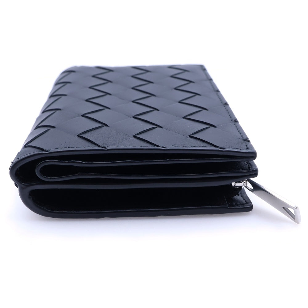 BOTTEGA VENETA(ボッテガヴェネタ) イントレチャート 二つ折り財布 コンパクトウォレット コインケース ブラックレザー シルバー金具