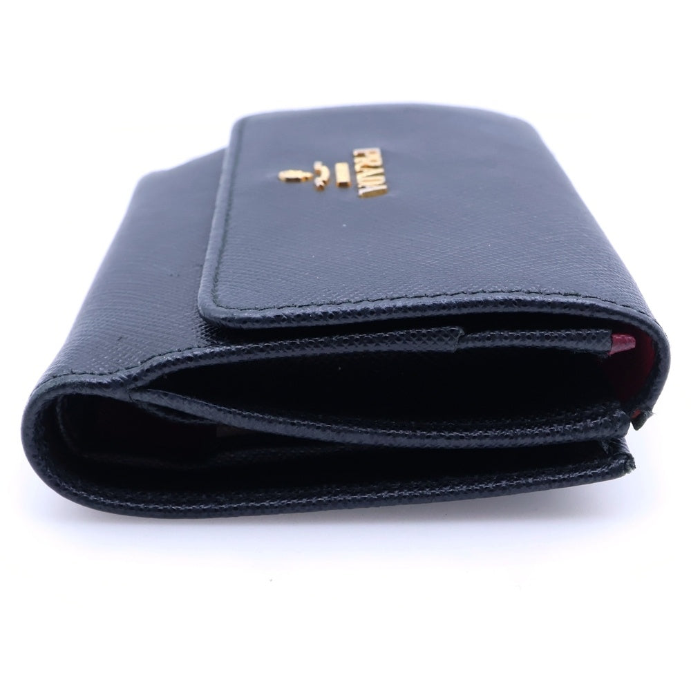 PRADA(プラダ) サフィアーノ 3つ折り財布 コンパクトウォレット ブラック レザー ゴールド金具 レディース
