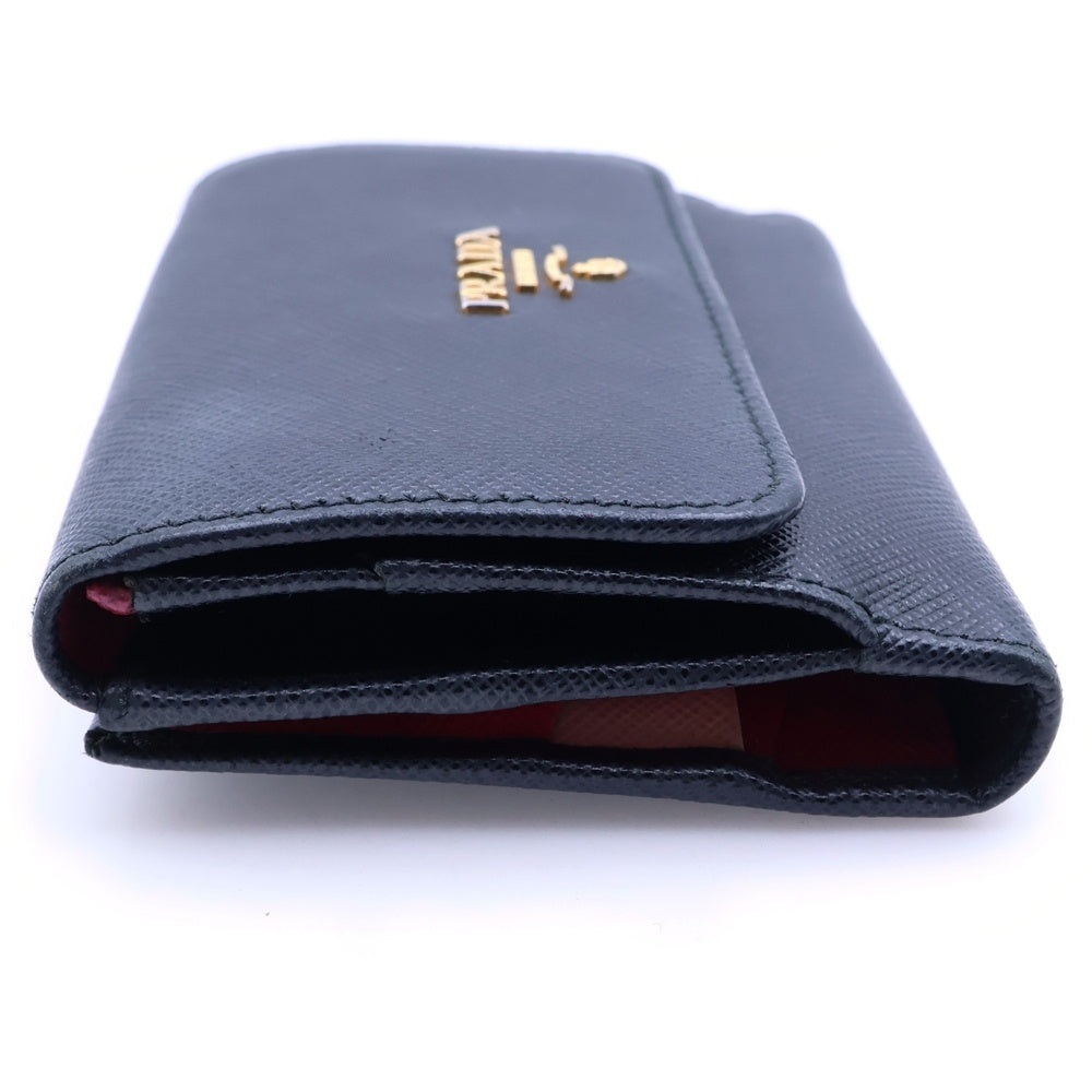 PRADA(プラダ) サフィアーノ 3つ折り財布 コンパクトウォレット ブラック レザー ゴールド金具 レディース