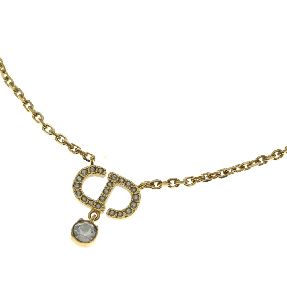 Christian Dior(クリスチャンディオール) CDロゴ ラインストーン ネックレス ペンダント チェーン ゴールド GP レディース