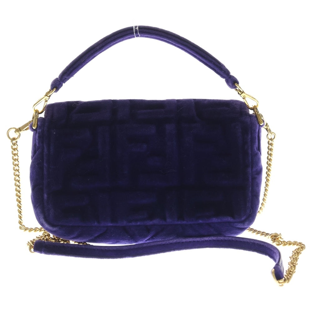FENDI(フェンディ) ミニ マンマバゲット ズッカ柄 ベロア ベルベット 2WAY ハンド チェーン ショルダーバッグ ゴールド金具 パープル 8BS017