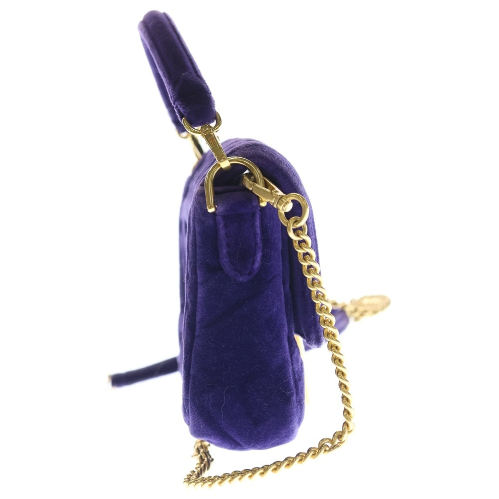 FENDI(フェンディ) ミニ マンマバゲット ズッカ柄 ベロア ベルベット 2WAY ハンド チェーン ショルダーバッグ ゴールド金具 パープル 8BS017