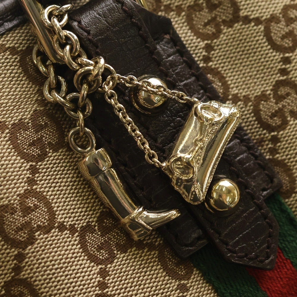 GUCCI(グッチ) GGキャンバス トートバッグ ハンドバッグ ブラウン×ベージュ レザー×キャンバス 137396 ゴールド金具 レディース