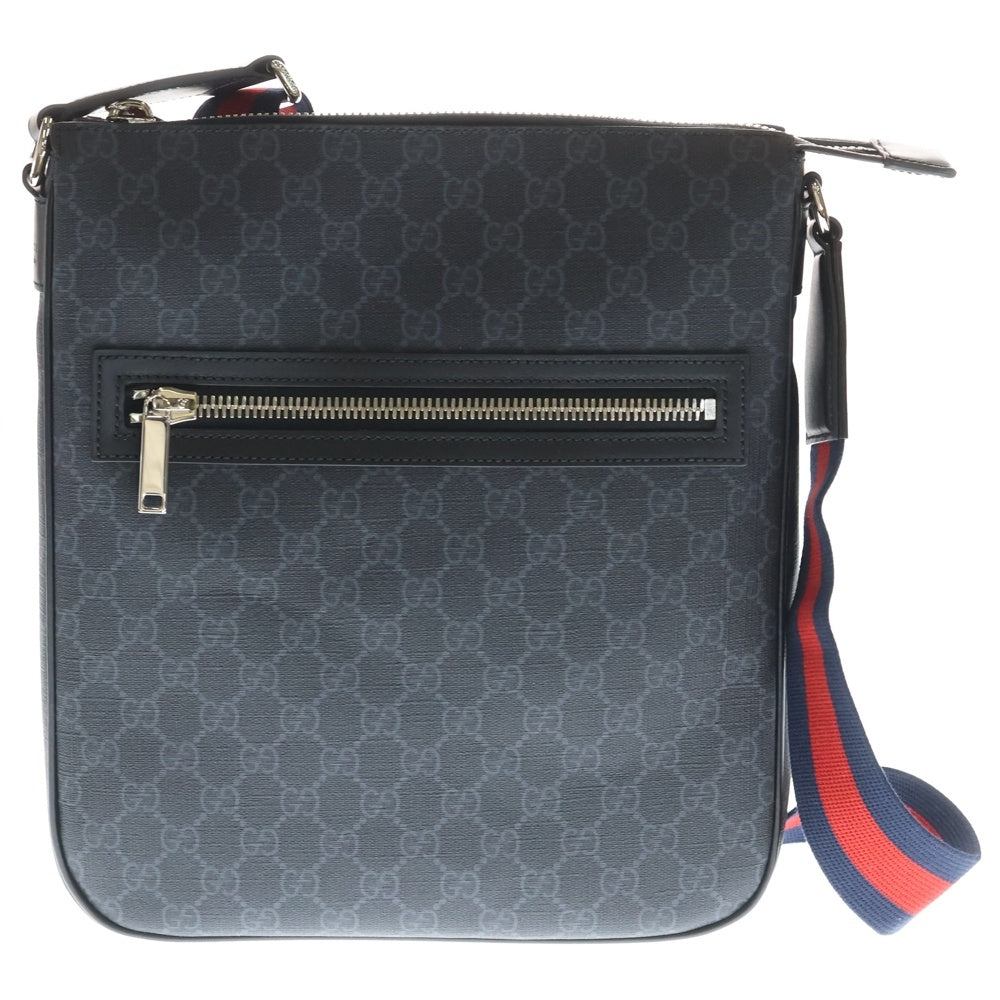 GUCCI(グッチ) GGスプリーム ショルダーバッグ メッセンジャーバッグ ブラック PVC×レザー 792081 シルバー金具