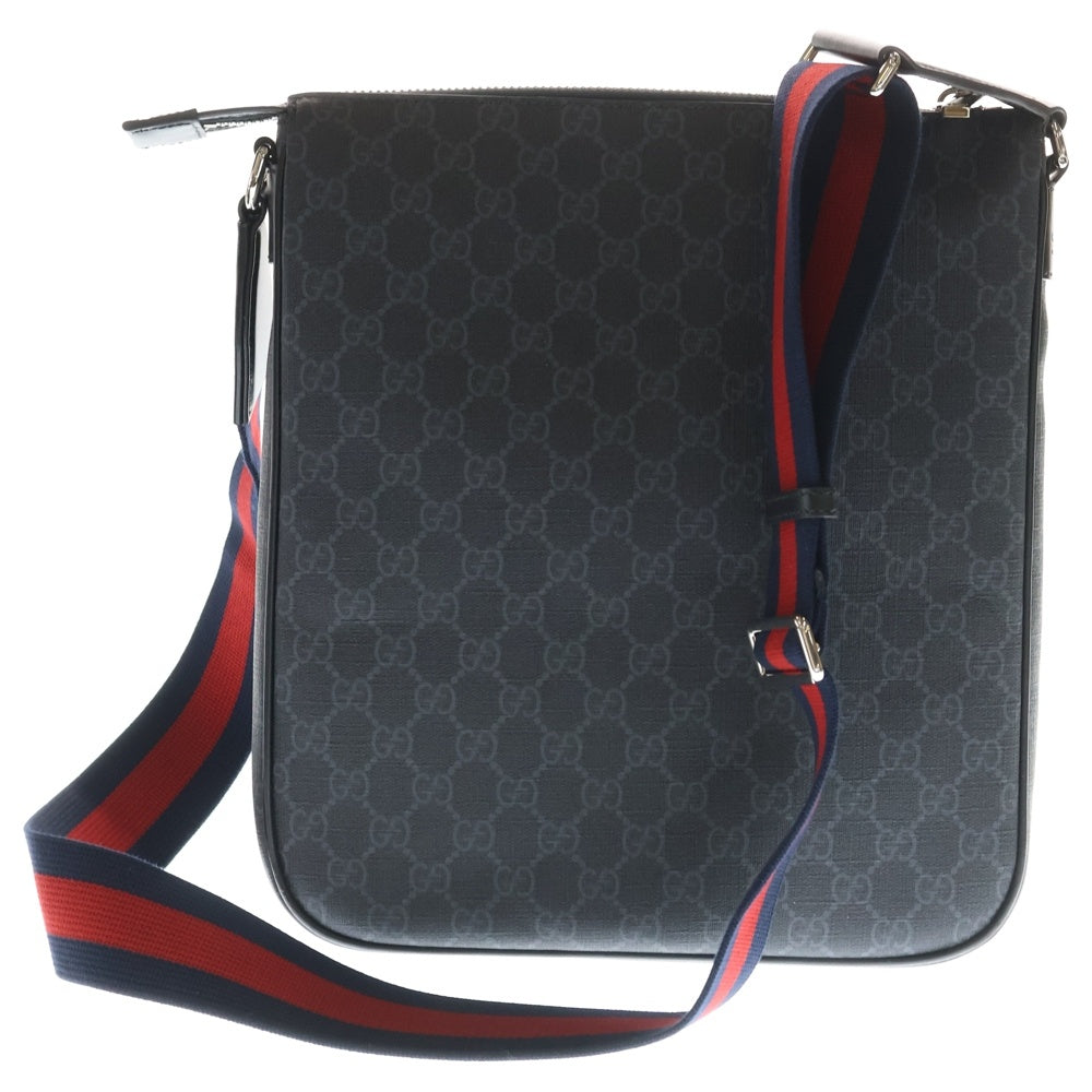 GUCCI(グッチ) GGスプリーム ショルダーバッグ メッセンジャーバッグ ブラック PVC×レザー 792081 シルバー金具