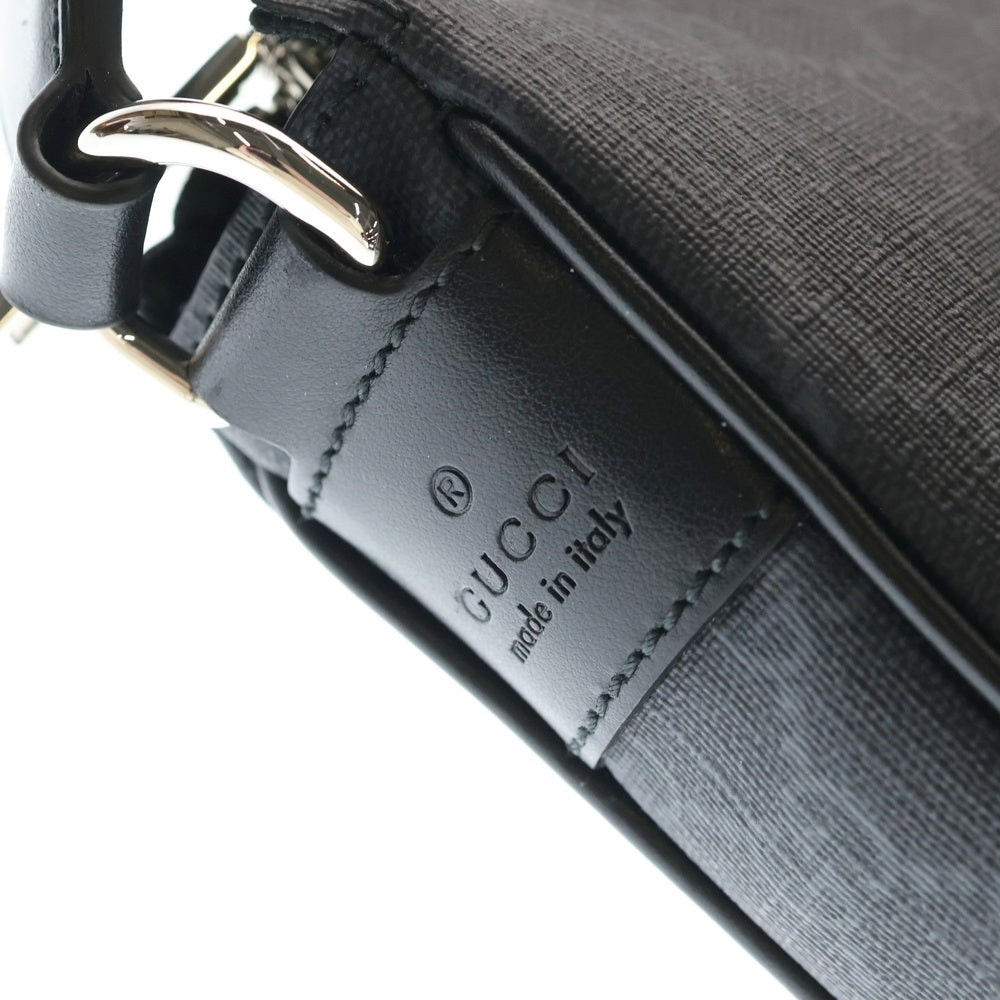 GUCCI(グッチ) GGスプリーム ショルダーバッグ メッセンジャーバッグ ブラック PVC×レザー 792081 シルバー金具