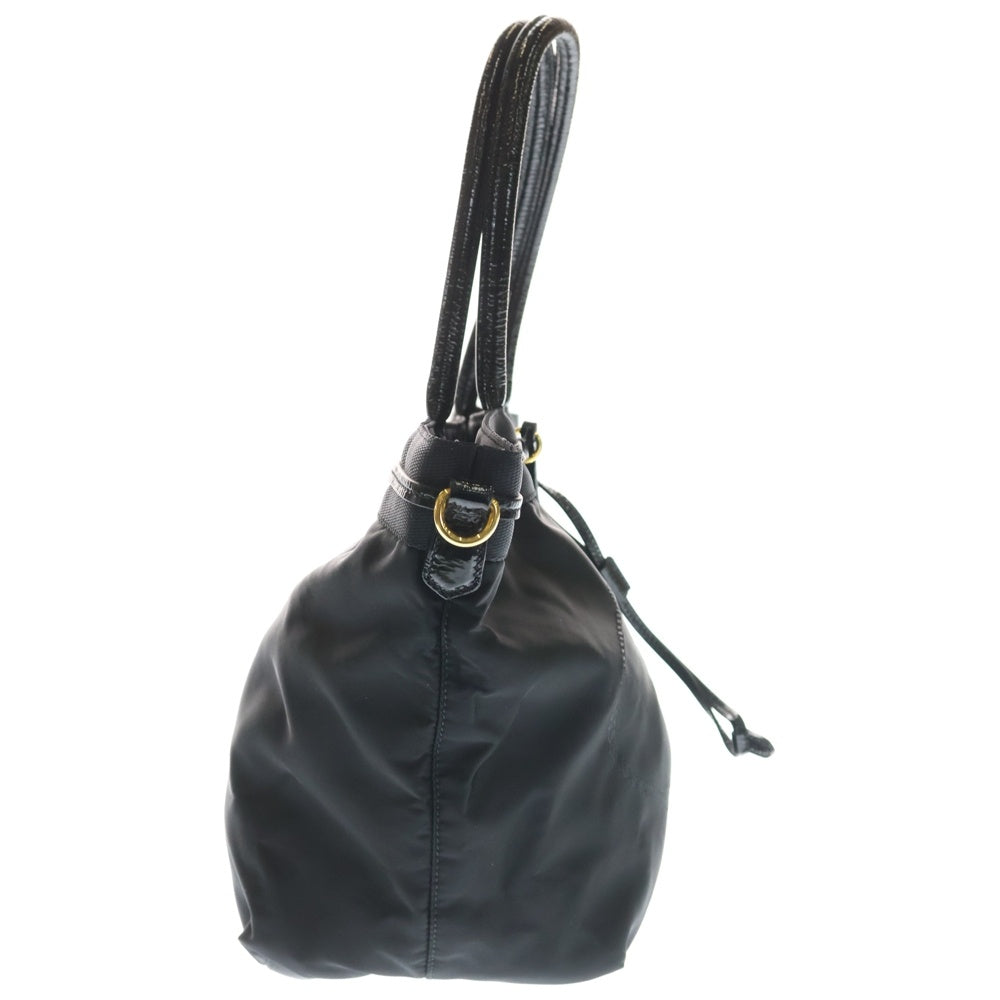 PRADA(プラダ) ロゴジャガード トートバッグ ハンドバッグ ミニバッグ ブラック レザー×ナイロン ゴールド金具 レディース