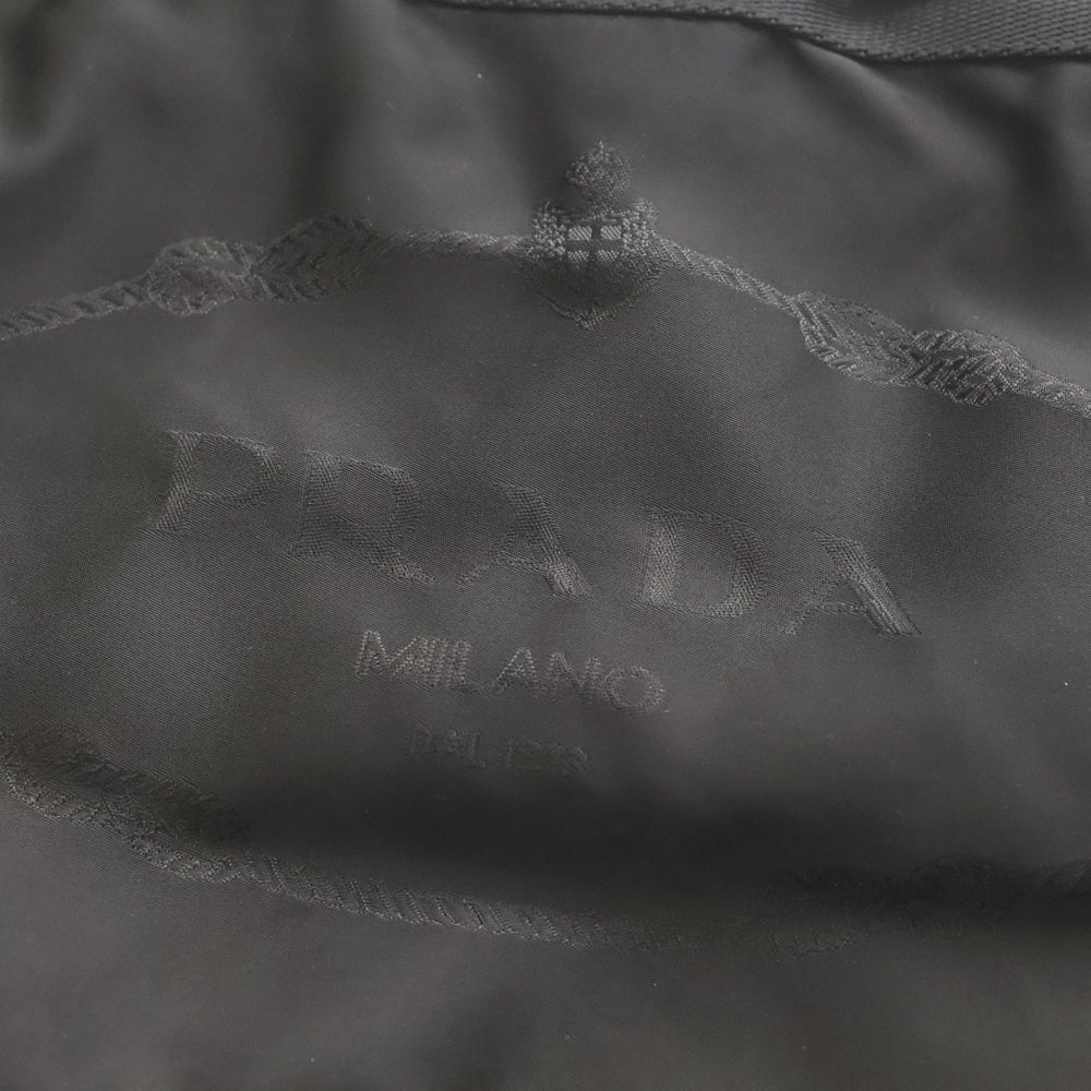 PRADA(プラダ) ロゴジャガード トートバッグ ハンドバッグ ミニバッグ ブラック レザー×ナイロン ゴールド金具 レディース