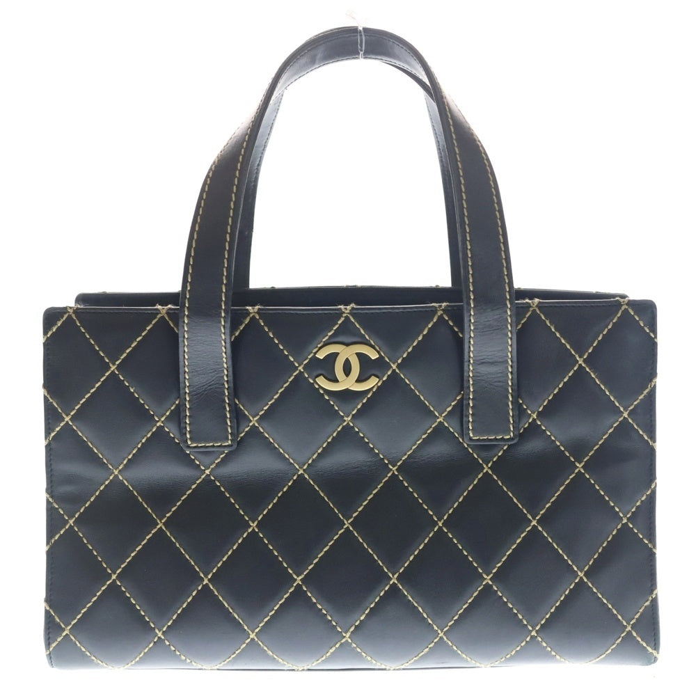 CHANEL(シャネル) ワイルドステッチ ココマーク トートバッグ ハンドバッグ ブラック ラムスキン ゴールド金具 レディース