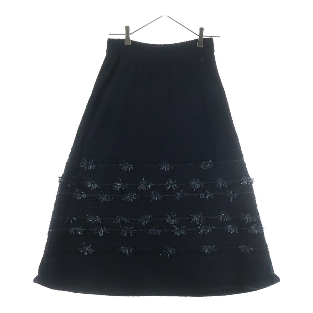 CHANEL(シャネル) 編み込み刺繍 ココマークボタン ロング スカート ブラック レディース P60743K46373