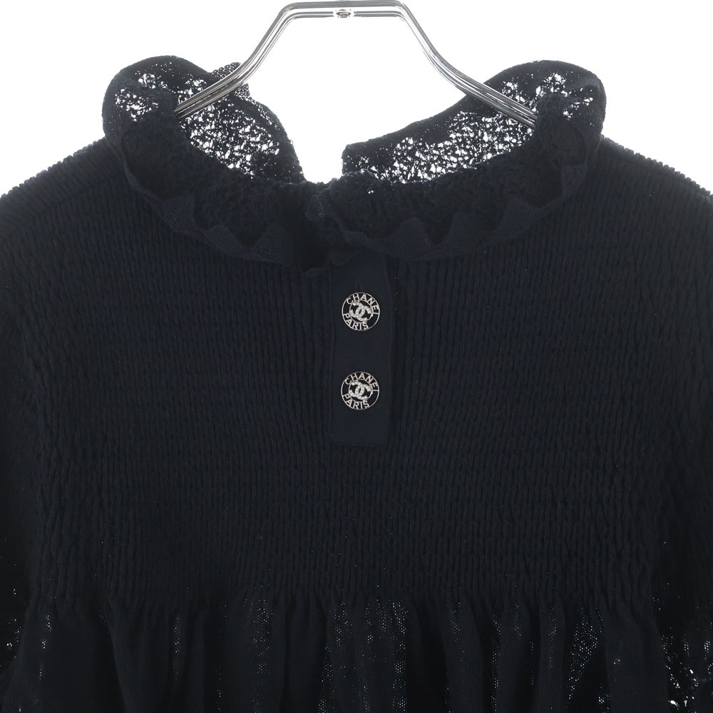 CHANEL(シャネル) ココマークボタン フリル ブラウス ブラック レディース P64322K60226