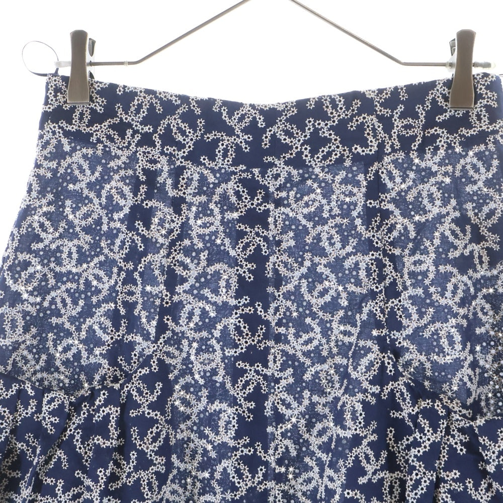 CHANEL(シャネル) ココマーク刺繍 総柄 フレアスカート ネイビー/ホワイト レディース P60842V46163