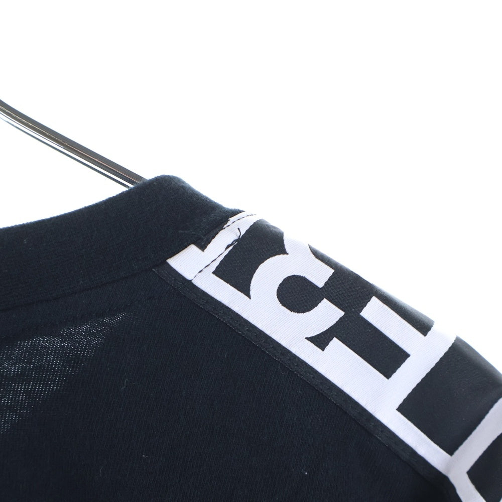 1 PIU 1 UGUALE 3(ウノピゥウノウグァーレトレ) サイドライン テープロゴ 長袖カットソー Tシャツ ブラック XL