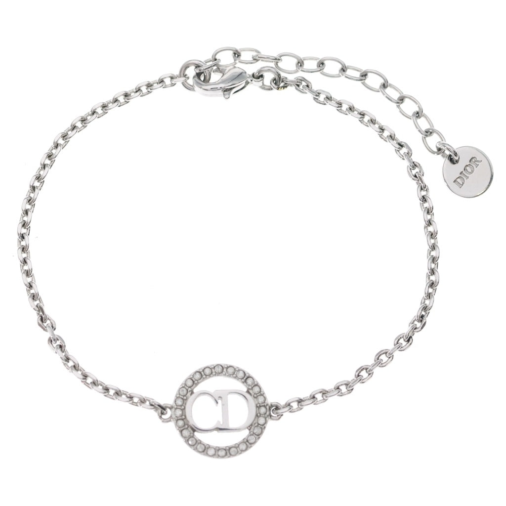 Christian Dior(クリスチャンディオール) ロゴ ラインストーン ブレスレット チェーン シルバー レディース