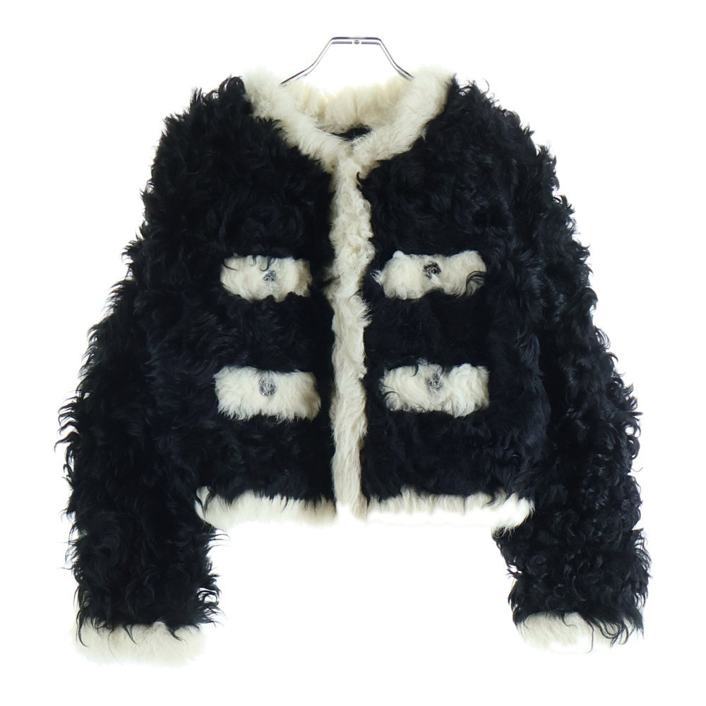 CHANEL(シャネル) ココマークボタン ファージャケット シアリング ブラック ホワイト レディース