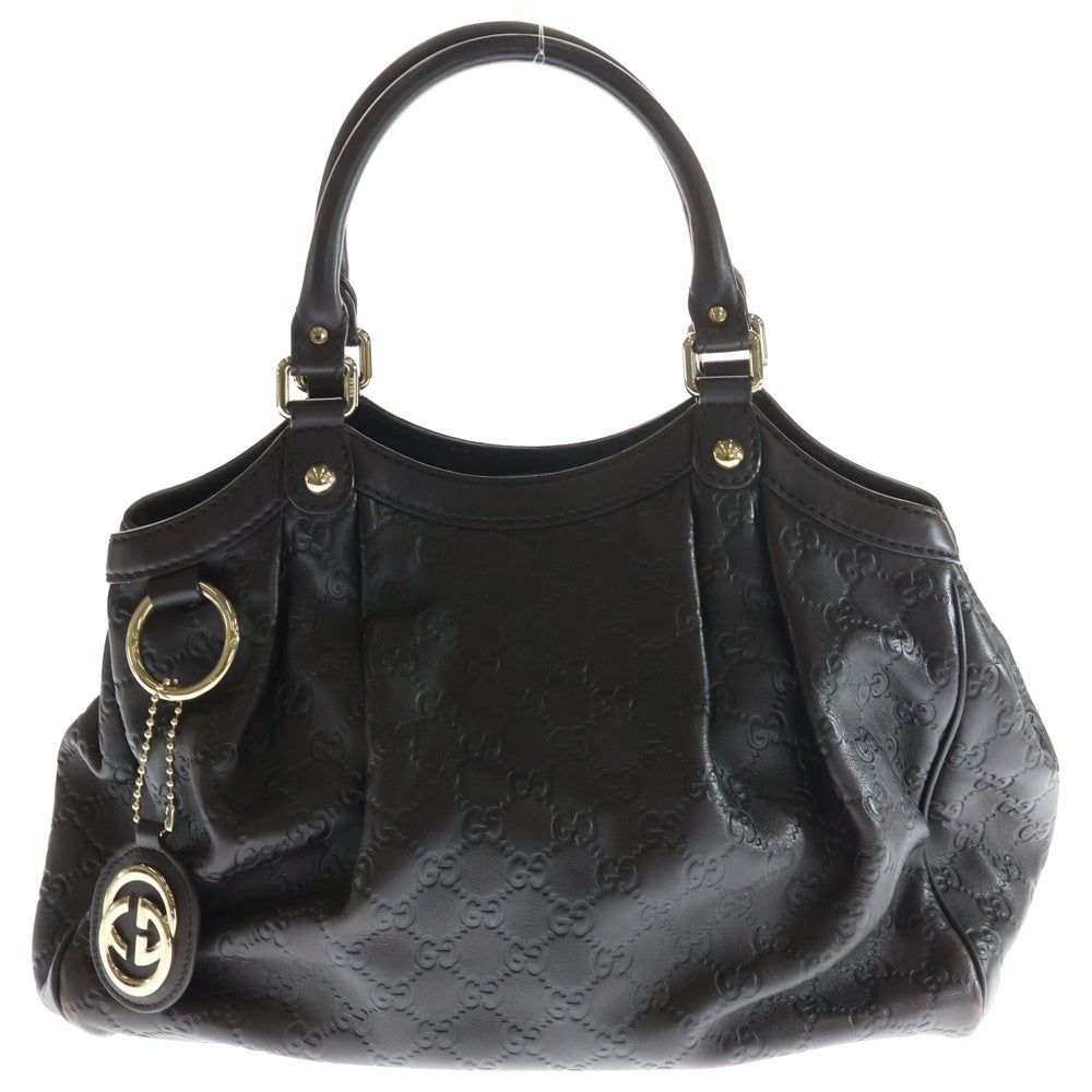 GUCCI(グッチ) グッチシマ ハンドバッグ 肩掛けバッグ ダークブラウン レザー 211944 ゴールド金具 レディース