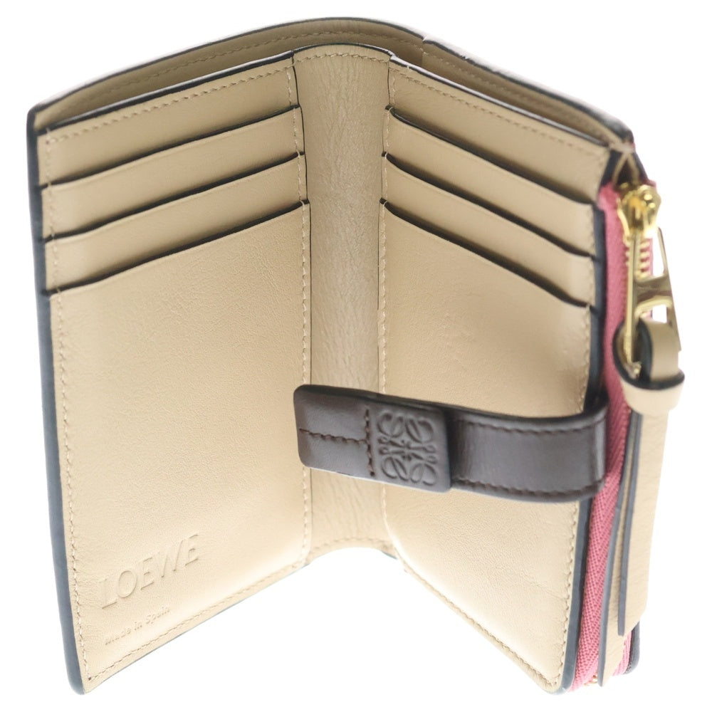 LOEWE(ロエベ) バーティカル コンパクトジップ 二つ折り財布 コンパクトウォレット ピンク×ブラウン レザー ゴールド金具 レディース