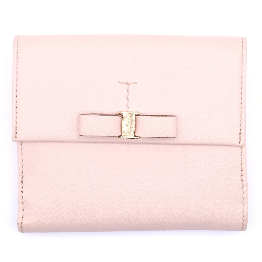 Salvatore Ferragamo(サルヴァトーレ フェラガモ) ヴァラリボン レザー コンパクトウォレット 二つ折り財布 ゴールド金具 ピンク レディース