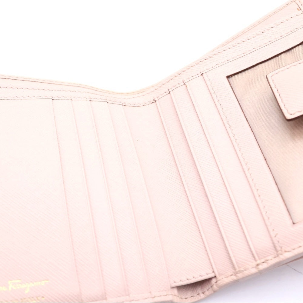 Salvatore Ferragamo(サルヴァトーレ フェラガモ) ヴァラリボン レザー コンパクトウォレット 二つ折り財布 ゴールド金具 ピンク レディース