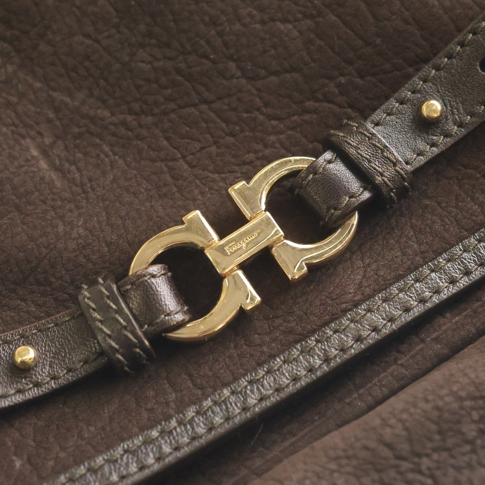 Salvatore Ferragamo(サルヴァトーレ フェラガモ) ガンチーニ スエードレザー ワンショルダーバッグ ゴールド金具 ブラウン レディース
