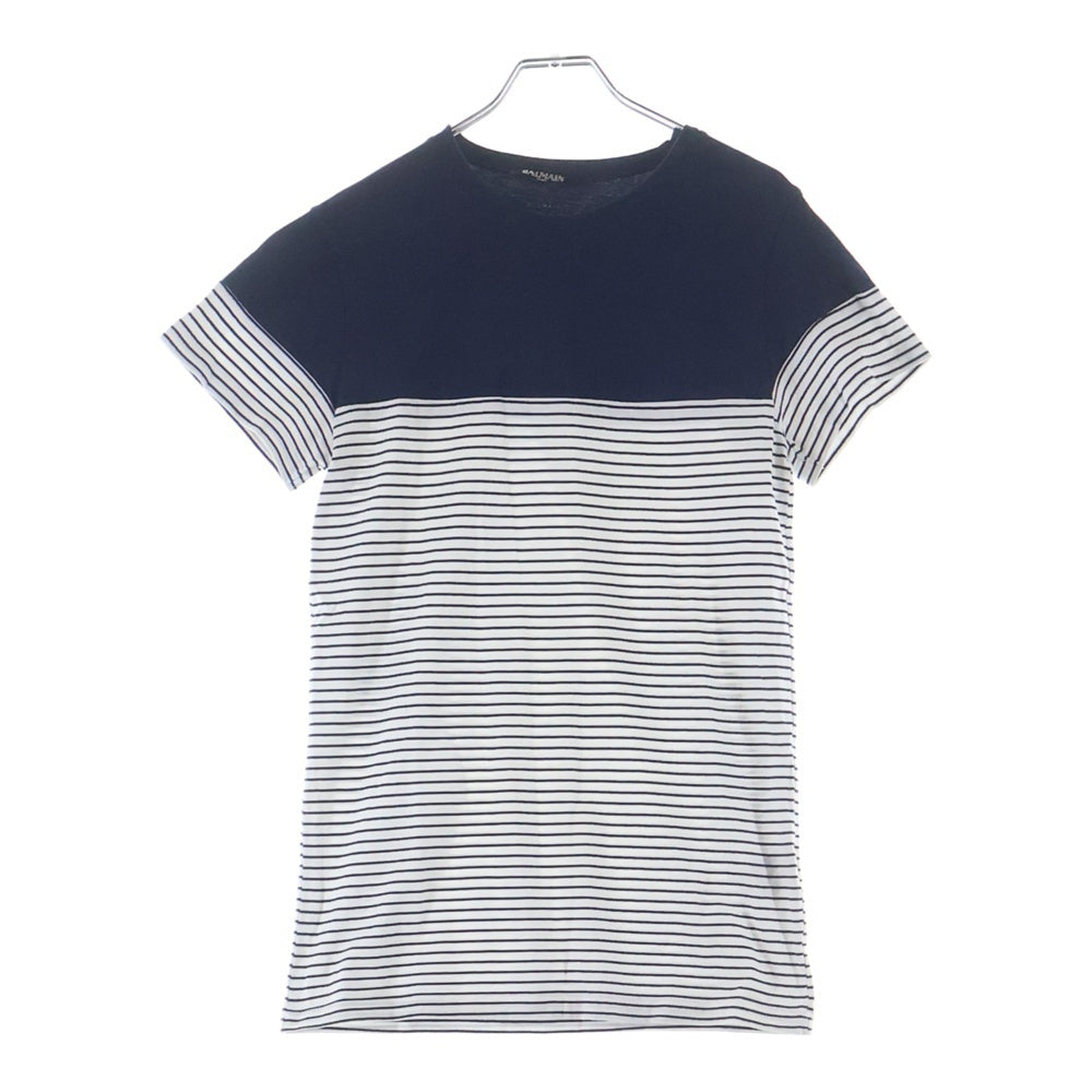 BALMAIN(バルマン) ■ショルダーボタン ボーダー半袖Tシャツ ネイビー コットン #S S4HJ652C490