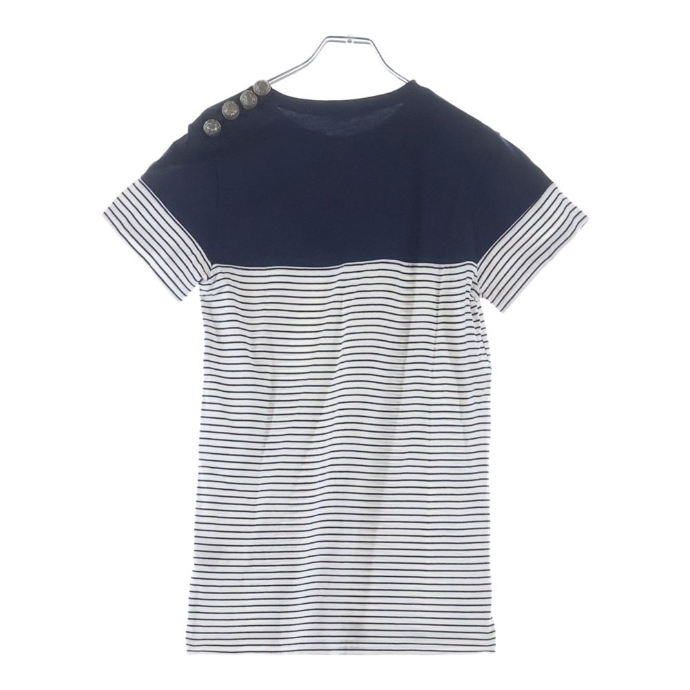BALMAIN(バルマン) ■ショルダーボタン ボーダー半袖Tシャツ ネイビー コットン #S S4HJ652C490