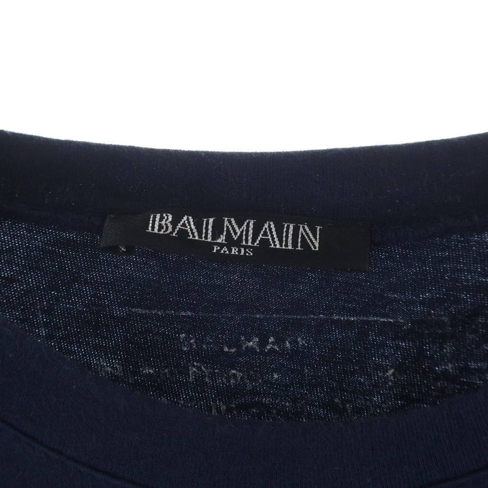 BALMAIN(バルマン) ■ショルダーボタン ボーダー半袖Tシャツ ネイビー コットン #S S4HJ652C490