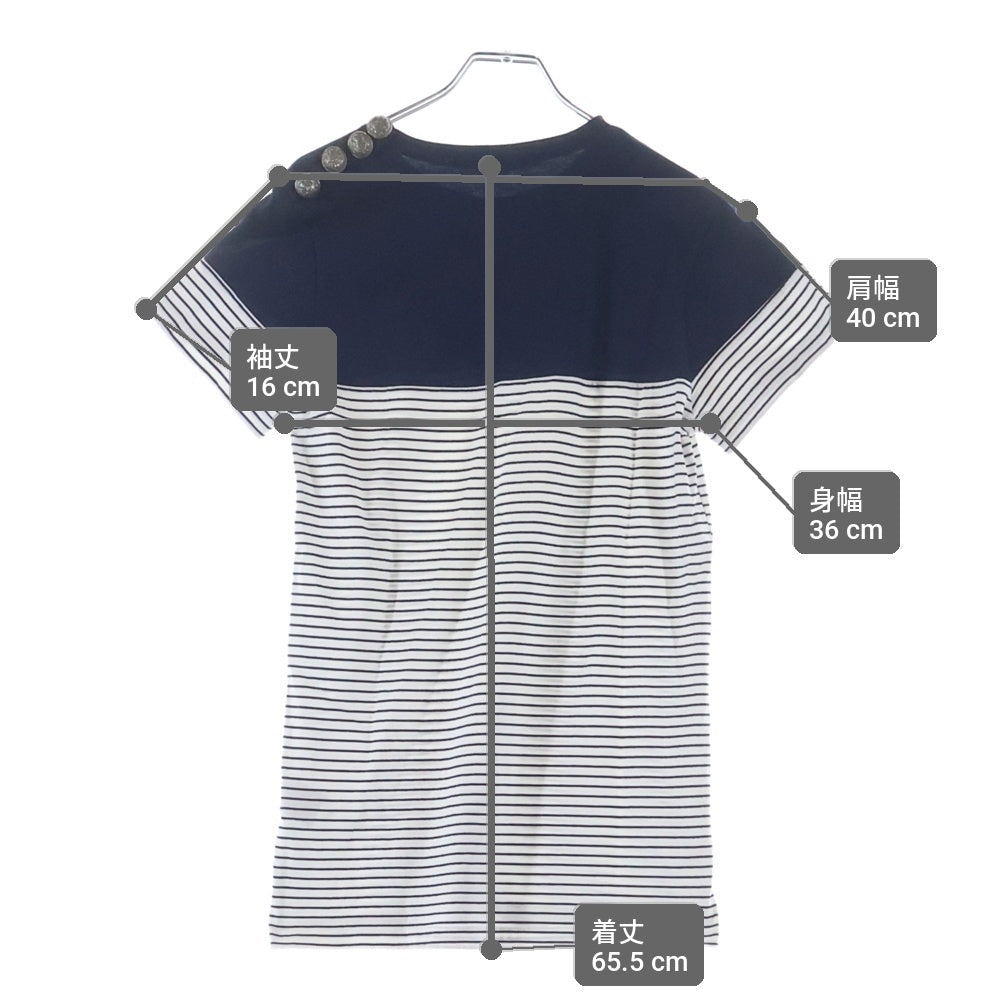 BALMAIN(バルマン) ■ショルダーボタン ボーダー半袖Tシャツ ネイビー コットン #S S4HJ652C490