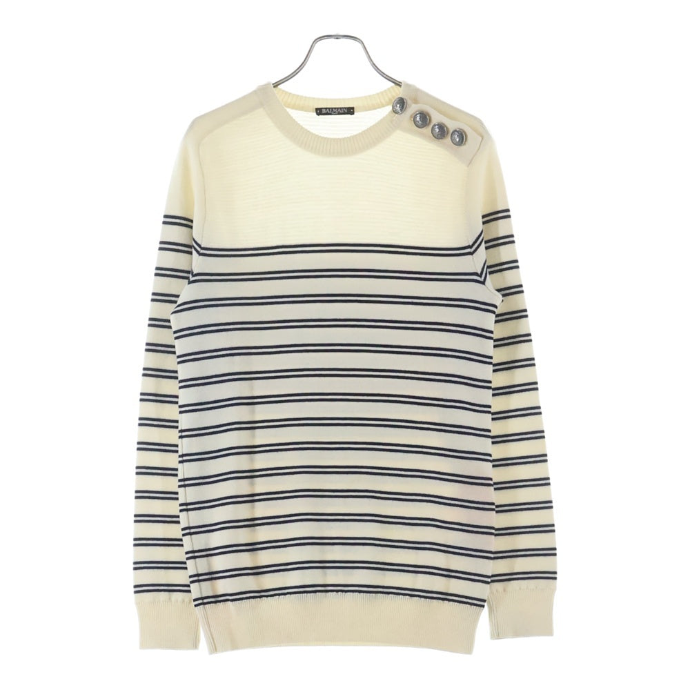 BALMAIN(バルマン) ■ショルダーボタン ボーダーニット アイボリー ウール #XS W8H6222M246