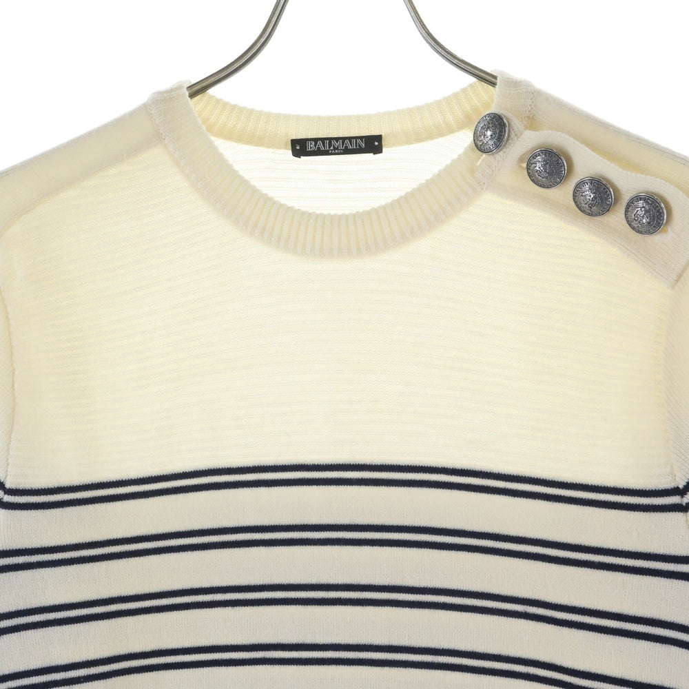 BALMAIN(バルマン) ■ショルダーボタン ボーダーニット アイボリー ウール #XS W8H6222M246