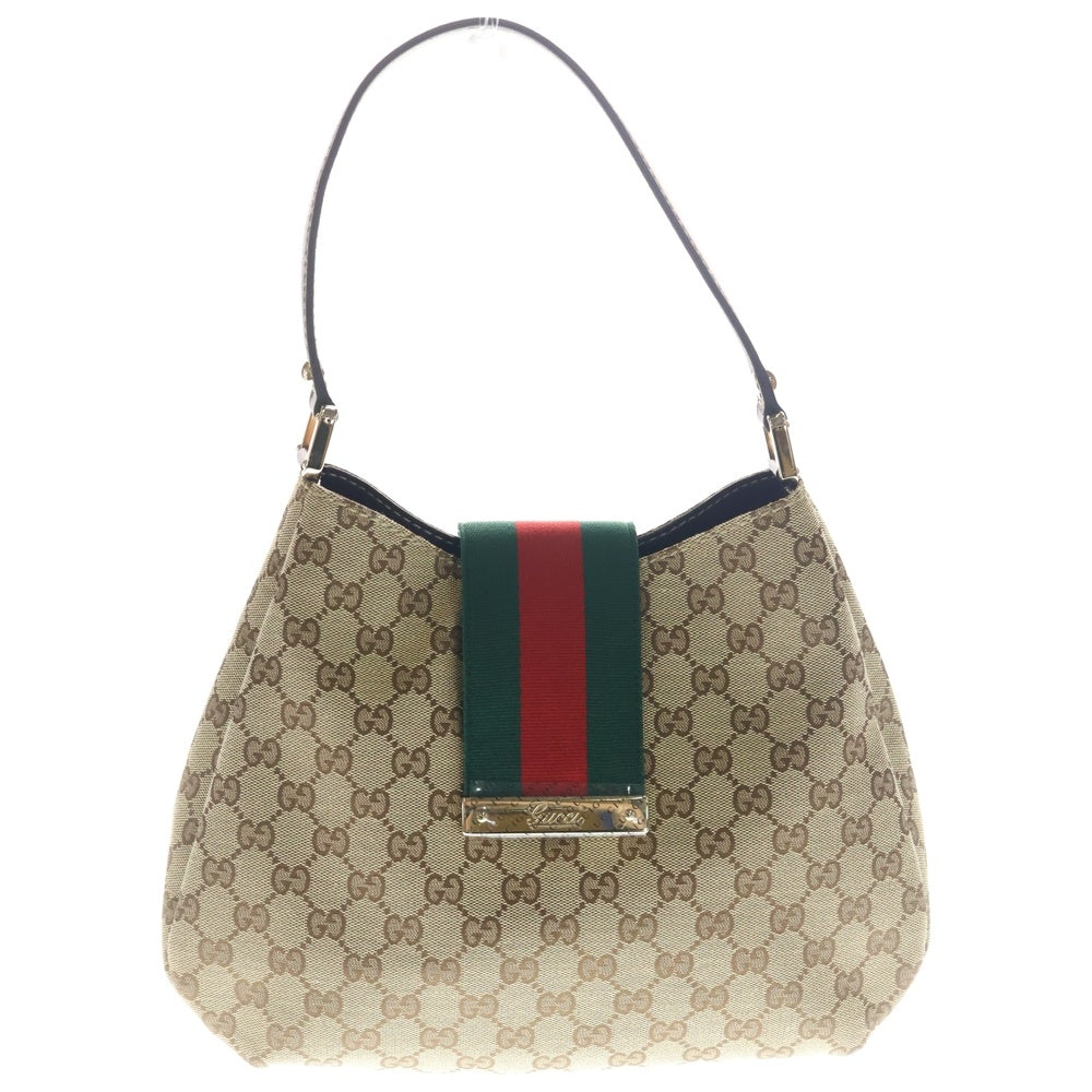 GUCCI(グッチ) シェリーライン ワンショルダーバッグ ハンドバッグ ブラウン×ベージュ キャンバス×レザー 211934 ゴールド金具 レディース