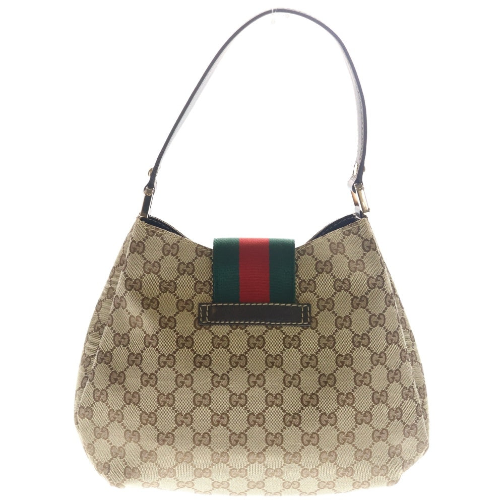 GUCCI(グッチ) シェリーライン ワンショルダーバッグ ハンドバッグ ブラウン×ベージュ キャンバス×レザー 211934 ゴールド金具 レディース