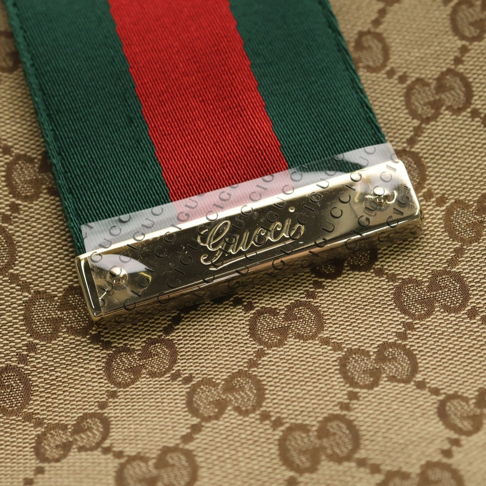 GUCCI(グッチ) シェリーライン ワンショルダーバッグ ハンドバッグ ブラウン×ベージュ キャンバス×レザー 211934 ゴールド金具 レディース