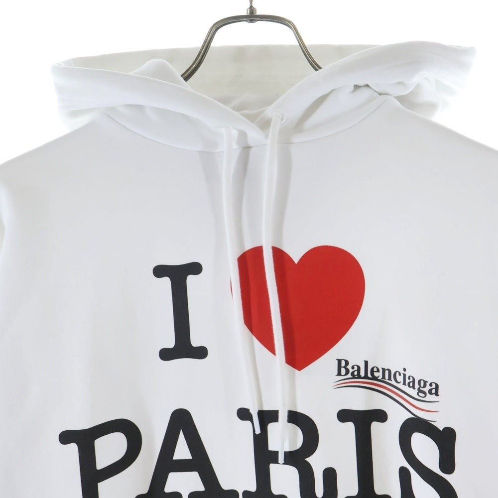 BALENCIAGA(バレンシアガ) 21AW I LOVE PARIS & BALENCIAGA ロゴプリント コットン プルオーバースウェットパーカー フーディ ホワイト 578135 TSVY8