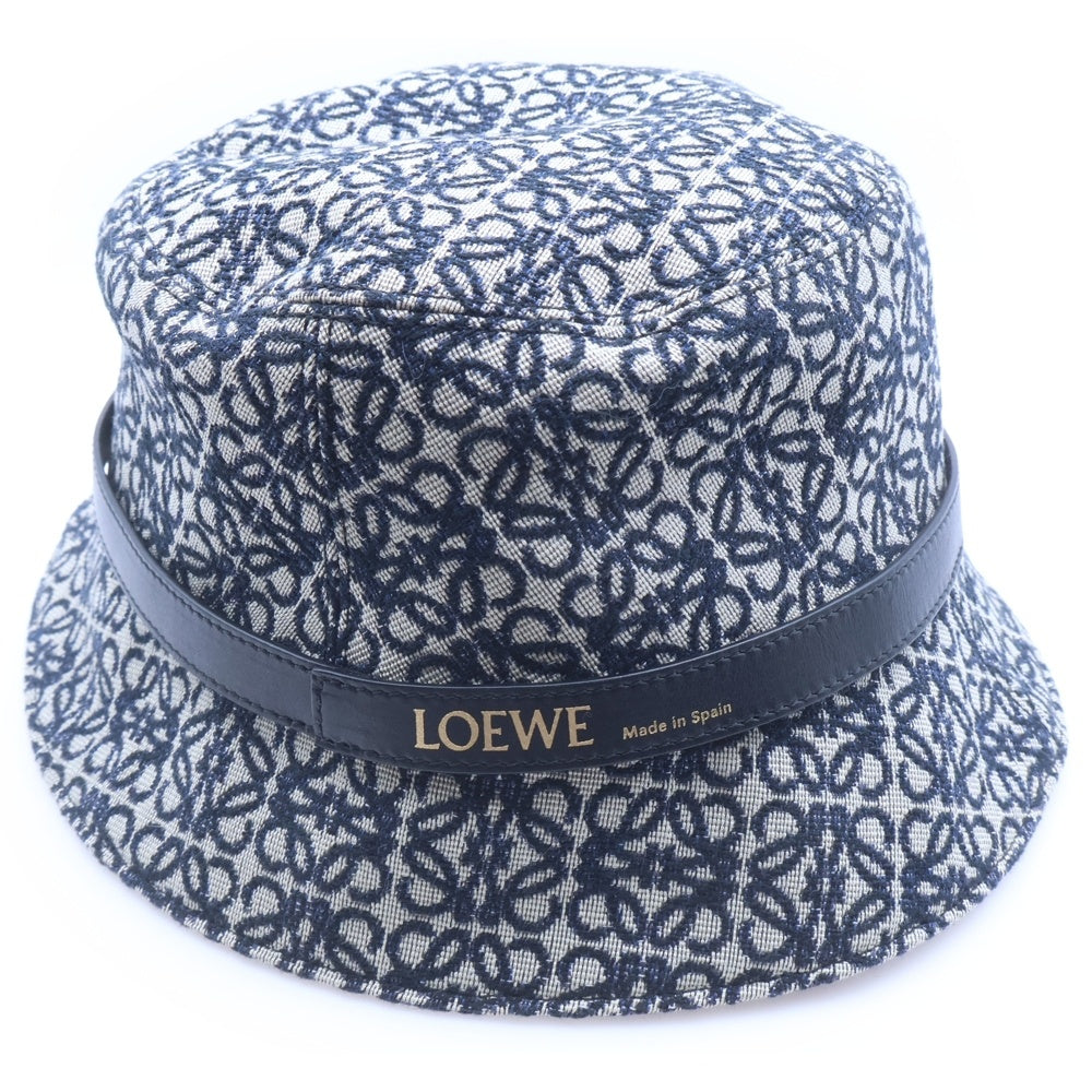 LOEWE(ロエベ) アナグラムジャガード カーフ ヘリンボーン バケットハット ネイビー×ベージュ K820HB1X07