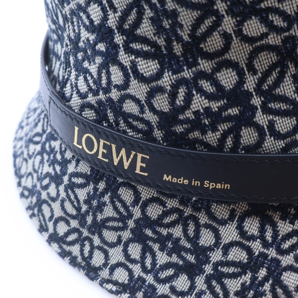 LOEWE(ロエベ) アナグラムジャガード カーフ ヘリンボーン バケットハット ネイビー×ベージュ K820HB1X07