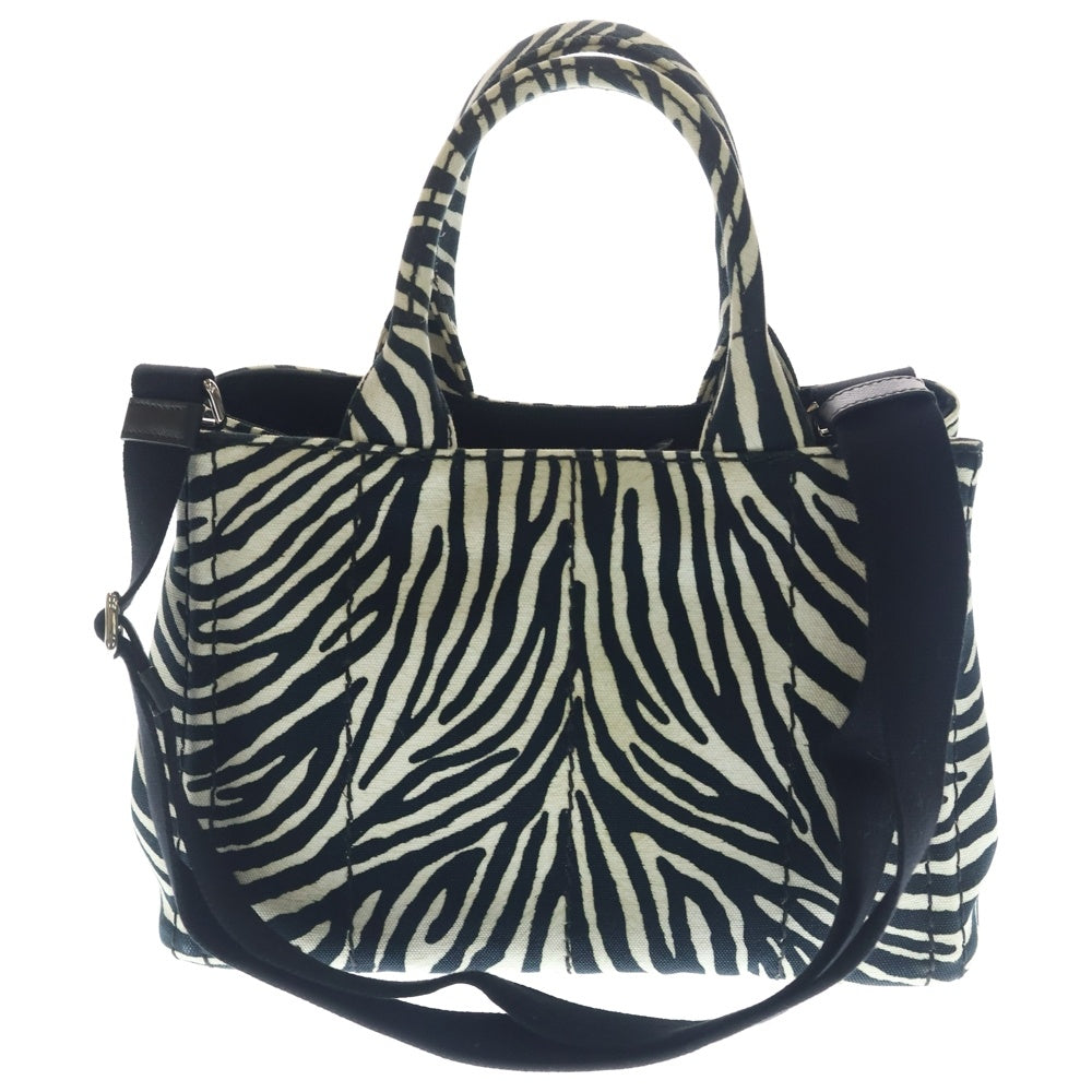 PRADA(プラダ) カナパ 2WAYハンドバッグ ゼブラ ショルダーバッグ ホワイト×ブラック キャンバス 1BG439 シルバー金具 レディース