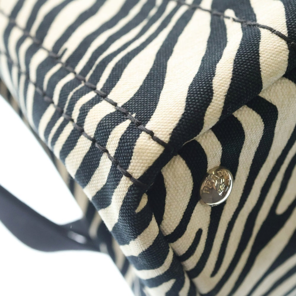 PRADA(プラダ) カナパ 2WAYハンドバッグ ゼブラ ショルダーバッグ ホワイト×ブラック キャンバス 1BG439 シルバー金具 レディース