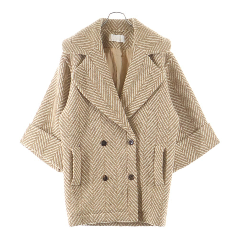 Chloe(クロエ) ヘリンボーン総柄ウールハーフコート キャメル レディース