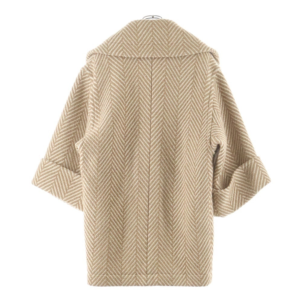 Chloe(クロエ) ヘリンボーン総柄ウールハーフコート キャメル レディース