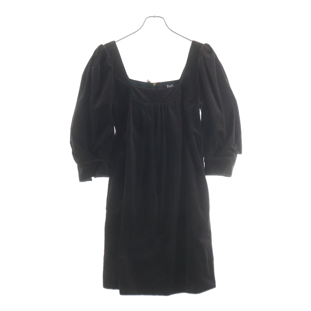 D&G(ディーアンドジー) ベルベット ベロア パフスリーブ ミニワンピース ブラウン レディース