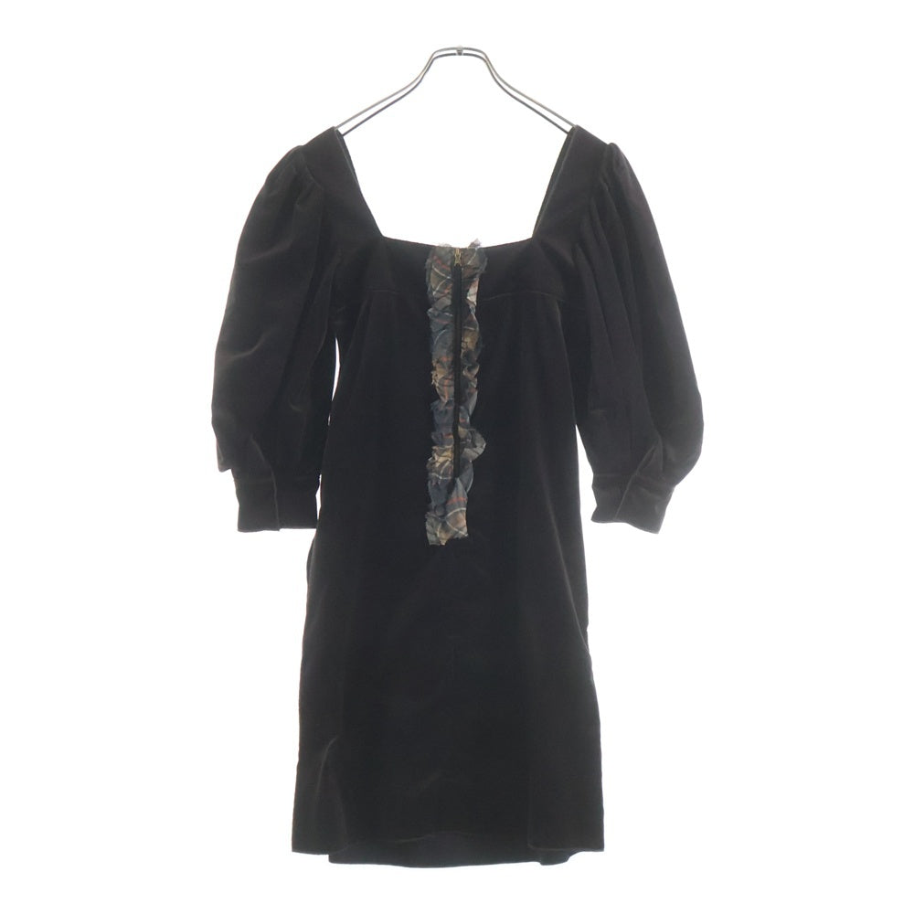 D&G(ディーアンドジー) ベルベット ベロア パフスリーブ ミニワンピース ブラウン レディース