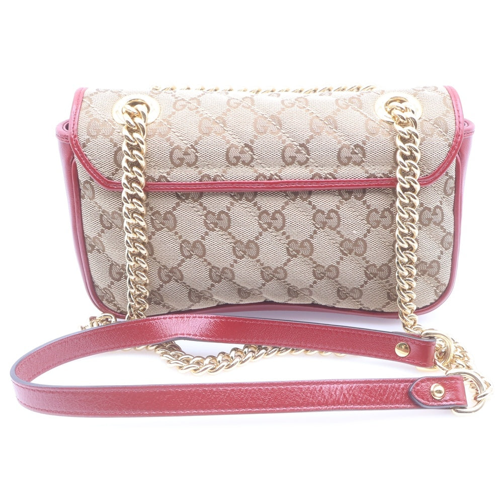 GUCCI(グッチ) GGマーモント チェーンショルダーバッグ ハンドバッグ レッド×ベージュ キャンバス×レザー 446744 ゴールド金具 レディース