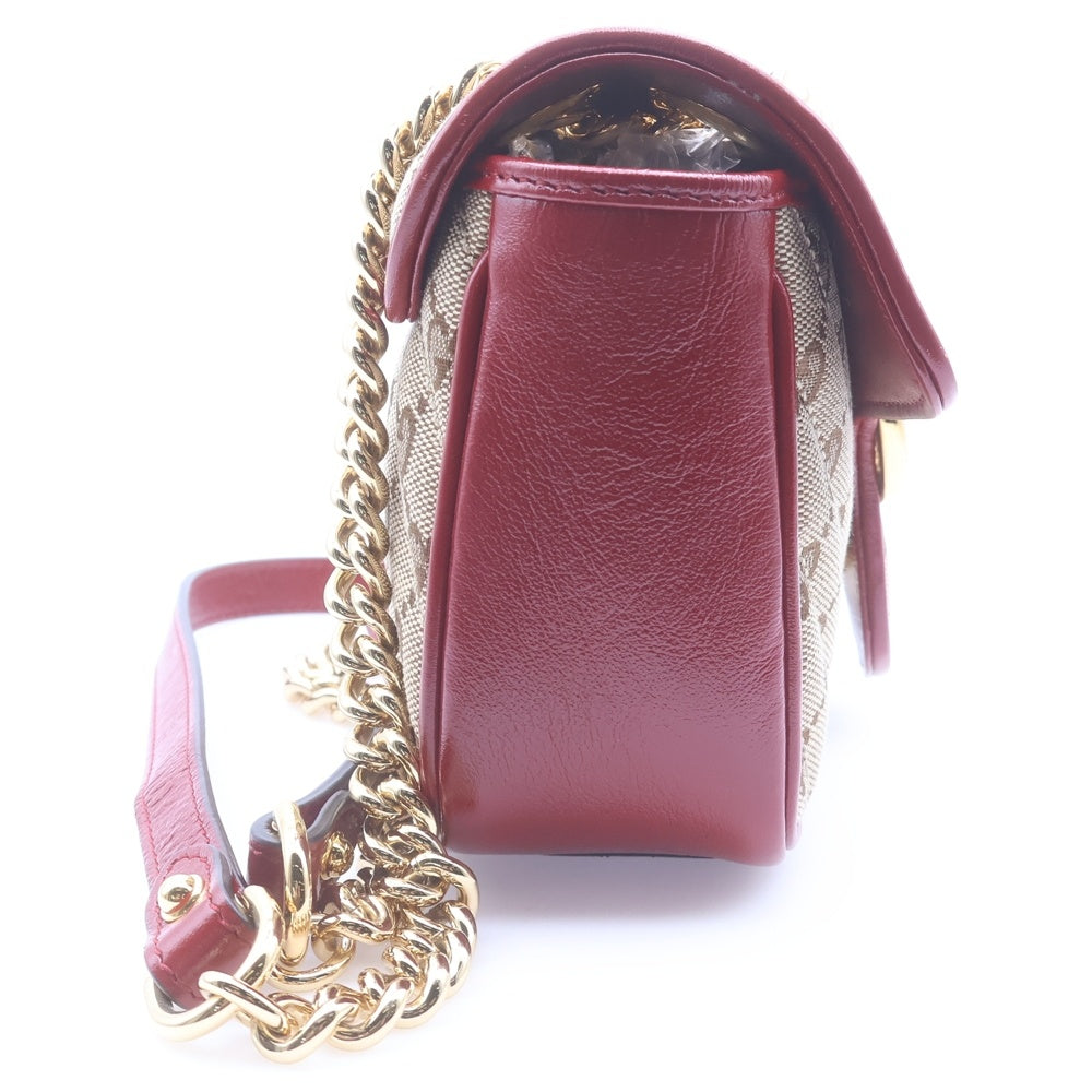 GUCCI(グッチ) GGマーモント チェーンショルダーバッグ ハンドバッグ レッド×ベージュ キャンバス×レザー 446744 ゴールド金具 レディース