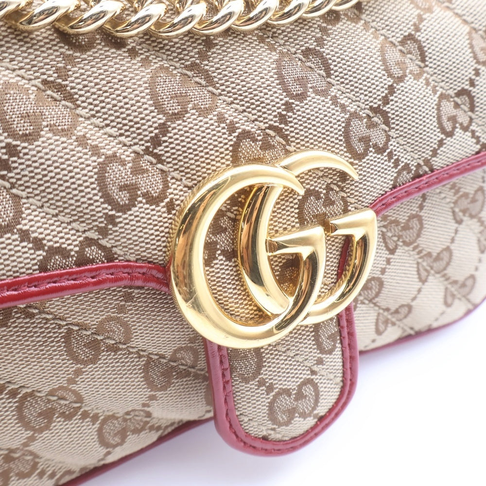 GUCCI(グッチ) GGマーモント チェーンショルダーバッグ ハンドバッグ レッド×ベージュ キャンバス×レザー 446744 ゴールド金具 レディース