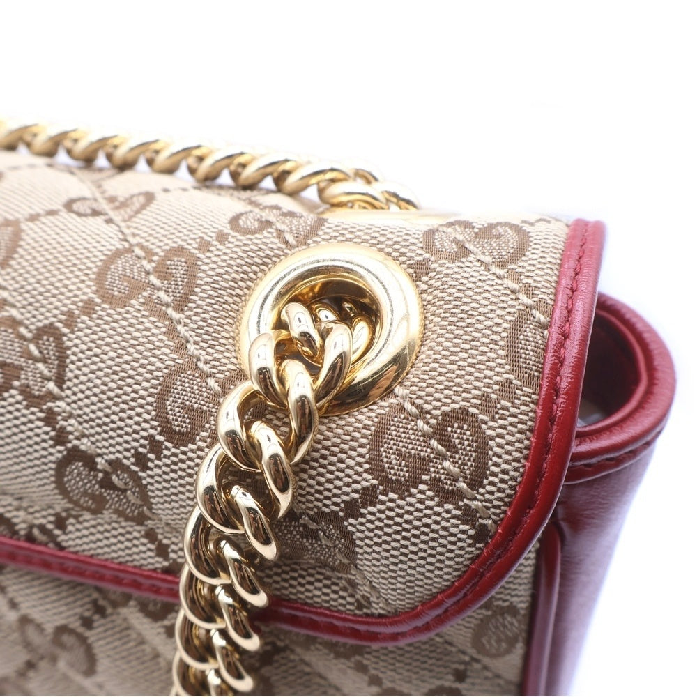 GUCCI(グッチ) GGマーモント チェーンショルダーバッグ ハンドバッグ レッド×ベージュ キャンバス×レザー 446744 ゴールド金具 レディース