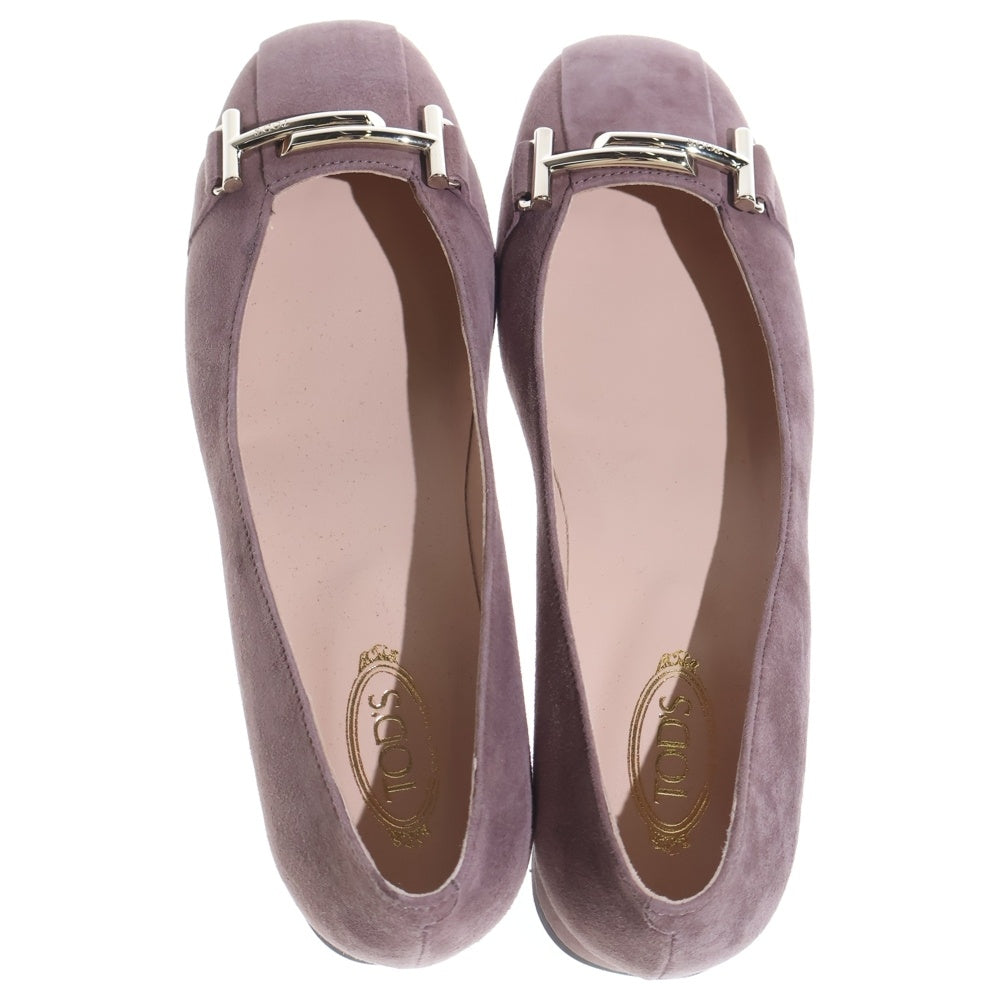 TOD'S(トッズ) ロゴ刻印金具 スエードレザーヒールパンプス サンダル ブラウン レディース